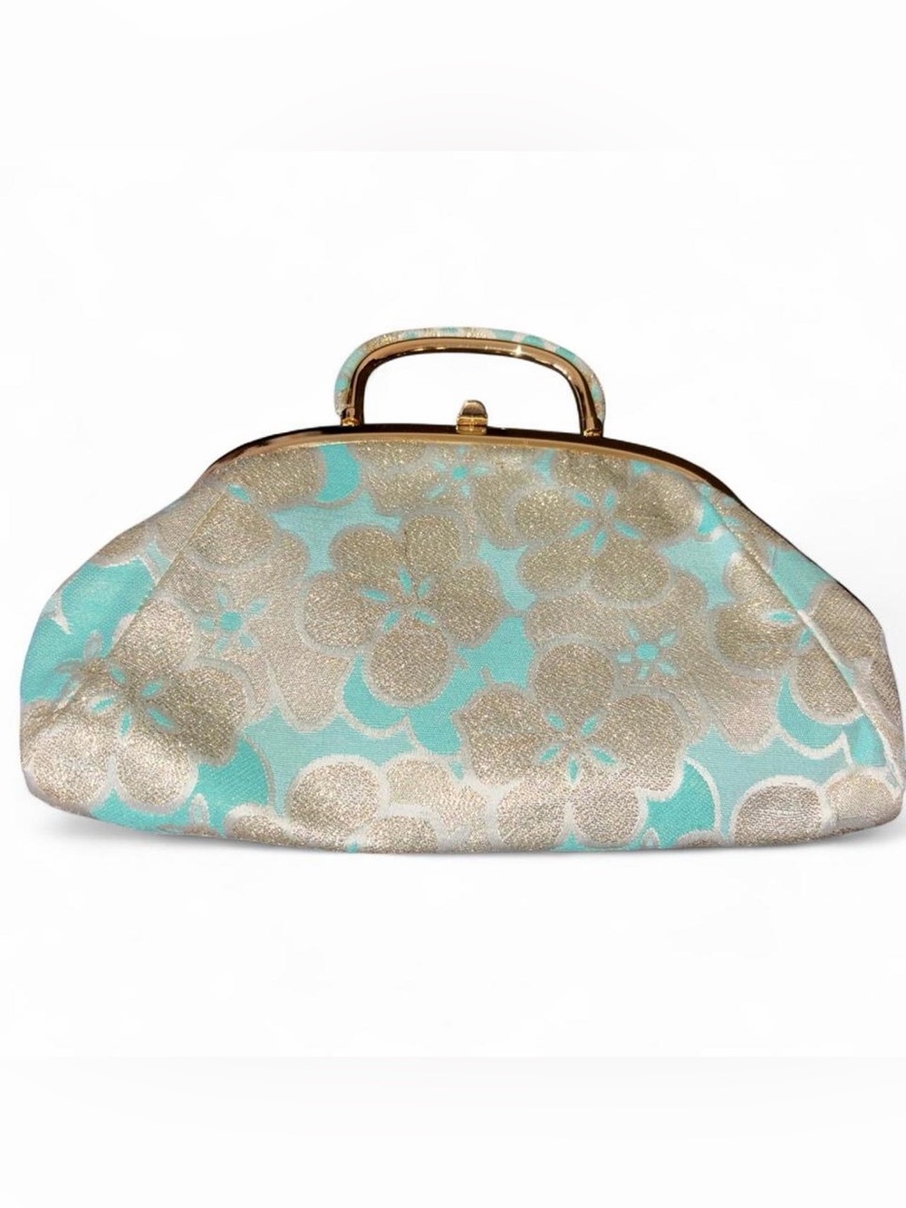 Banana Republic Turquoise and Gold Floral Frame Clutch